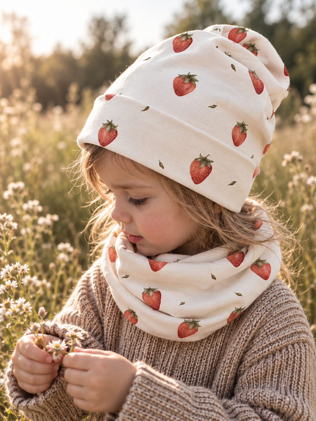 Handmade Mütze & Loop „Erdbeeren“