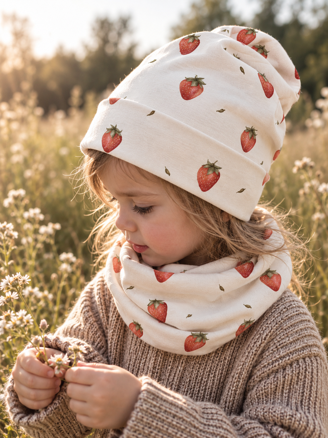 Handmade Mütze & Loop „Erdbeeren“
