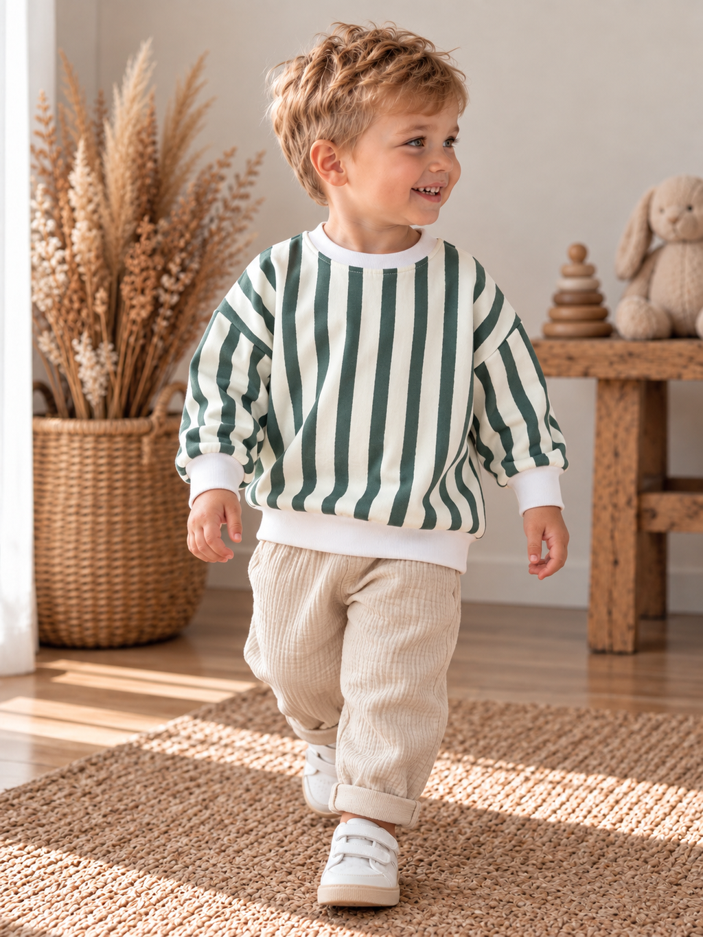 Handmade Oversized Sweater „Grün gestreift“
